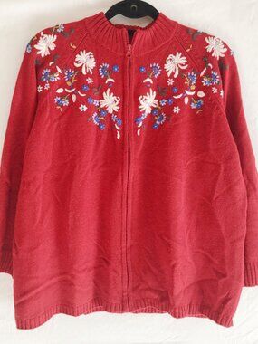 Vintage 90s Brick Red Embroidered Cardigan Sweater
